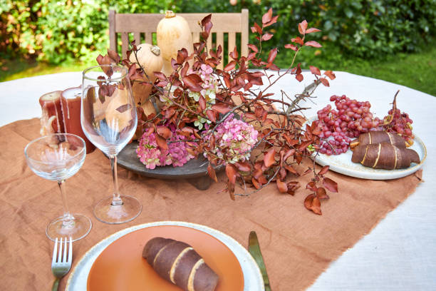 thanks giving Diner table setting cosy oiutdoor