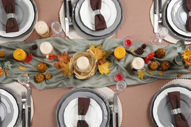 thanks giving Diner table setting black and gold